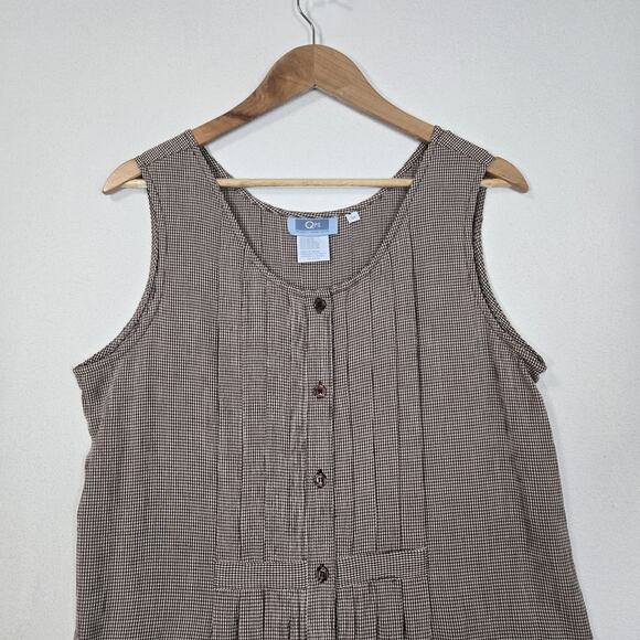 VTG Qps Dress Jumper Sz M Brown White Checked Pockets Button Front Prairie - Picture 2 of 14
